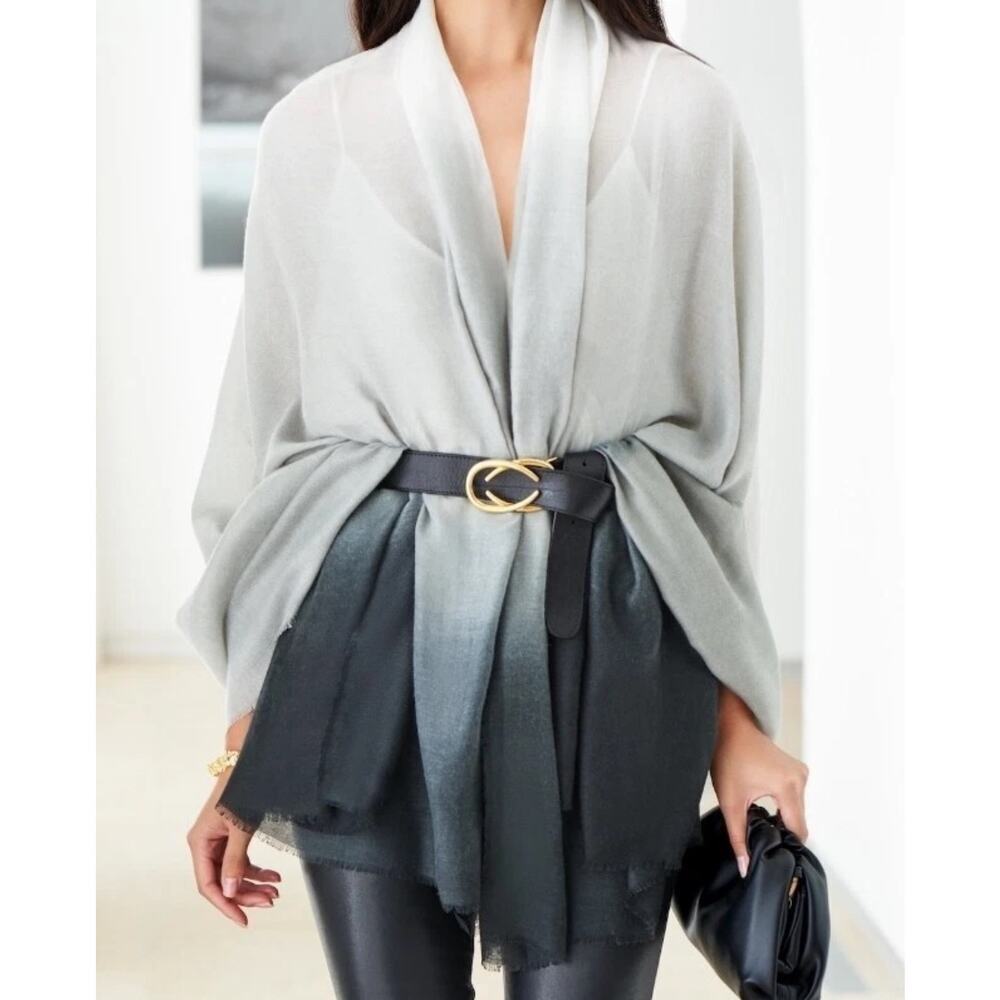 NWT Carly Cushnie Grey Horizon Ombré Scarf Wrap 45x75 $150 MSRP / 778B2